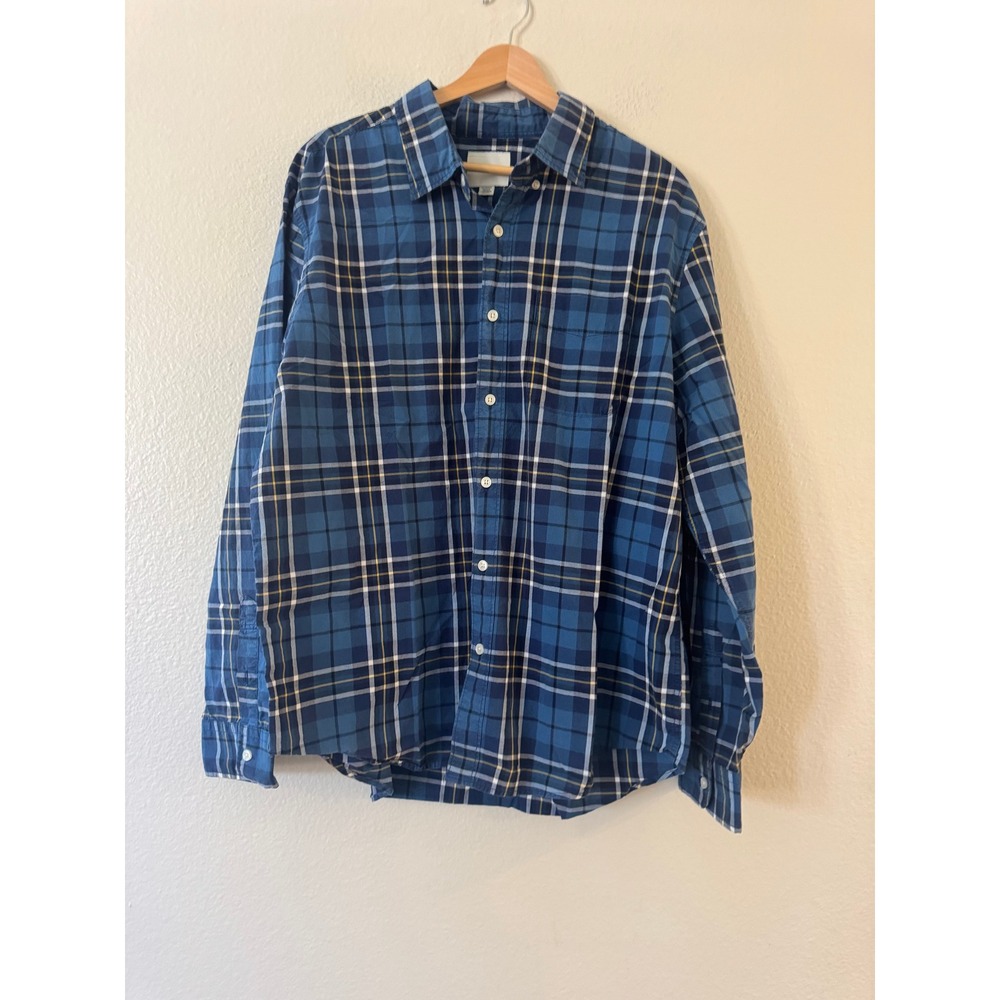 American Eagle Plaid Shirt Long Sleeve Button Down XL Blue Yellow Excellent